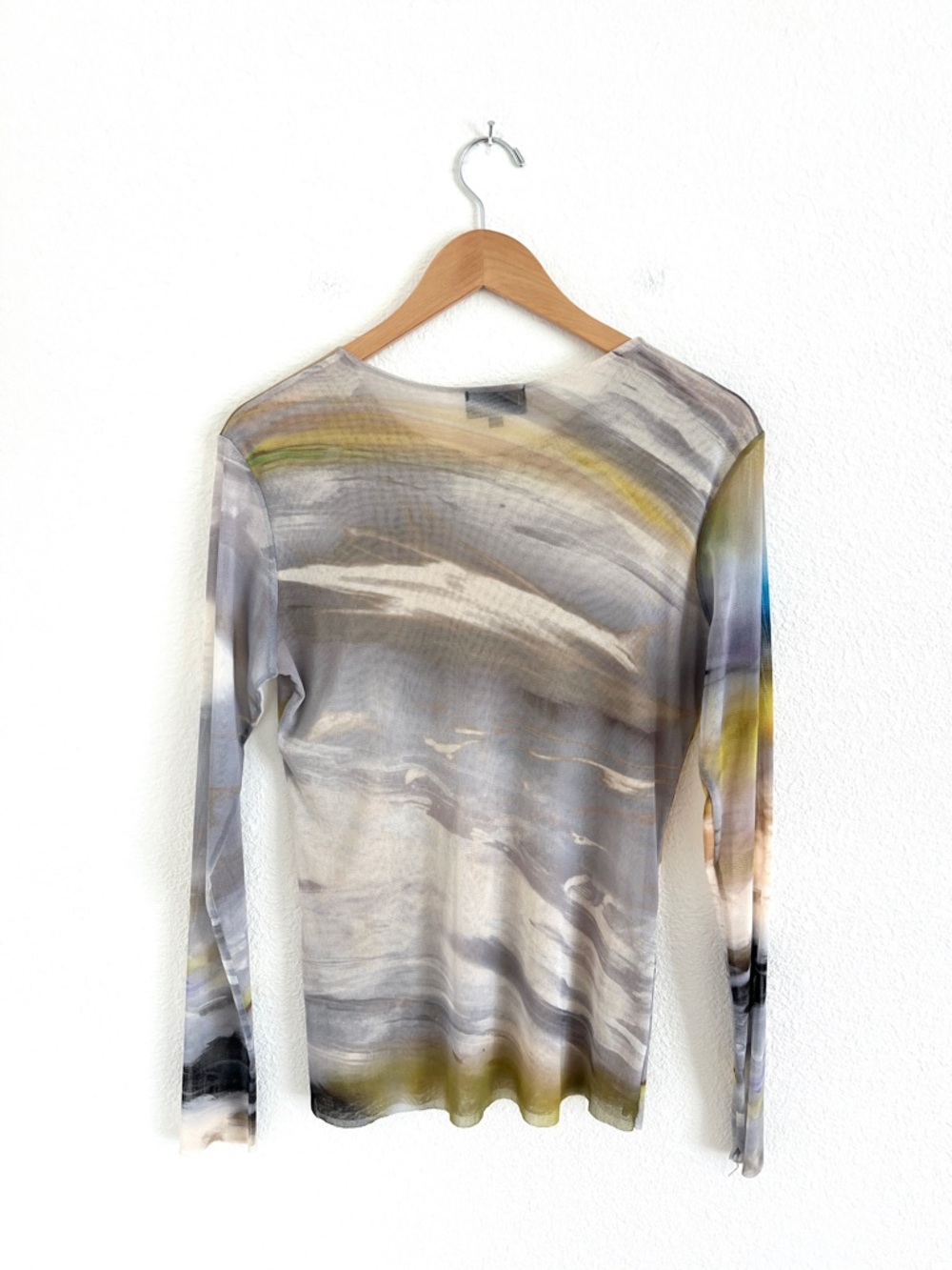 PETIT POIS abstract mesh sheer long sleeve maximalist bodycon top / size XL - Picture 5 of 5